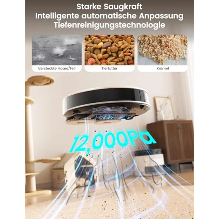 LEFANT M3 Saugroboter mit Wischfunktion, 12000 Pa Saugleistung, Automatische Staubentleerung, LiDAR Navigation, Teppicherkennung, App & Sprachsteuerung, 8 Wochen Hands-Free Reinigung, Schwarz – Bild 4