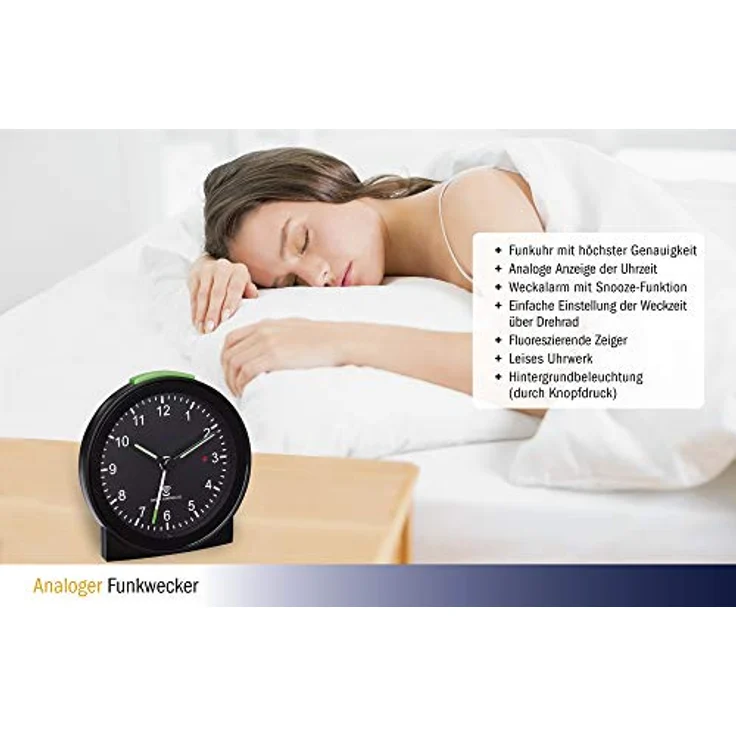 TFA Dostmann Analoger Funk-Wecker, Kunststoff, schwarz, Tischmodell, (L) 81 x (B) 31 x (H) 84mm, 60.1517.01 – Bild 4