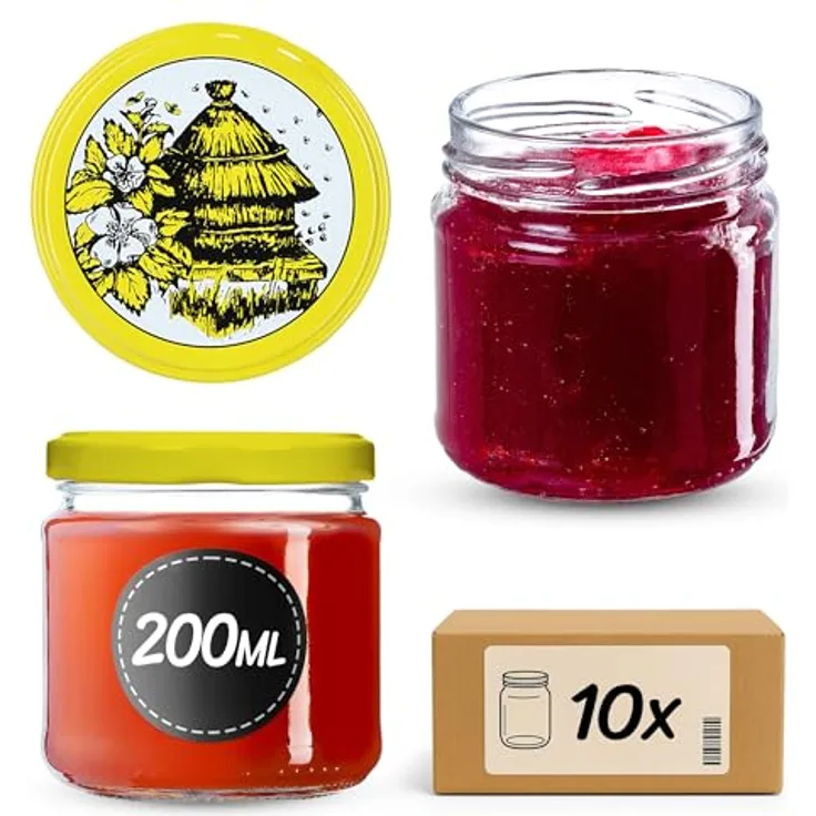 KADAX 10er Set Einmachgläser 200ml TO66, luftdichte Marmeladengläser mit Schraubdeckel, spülmaschinenfest und mehrfach pasteurisierbar