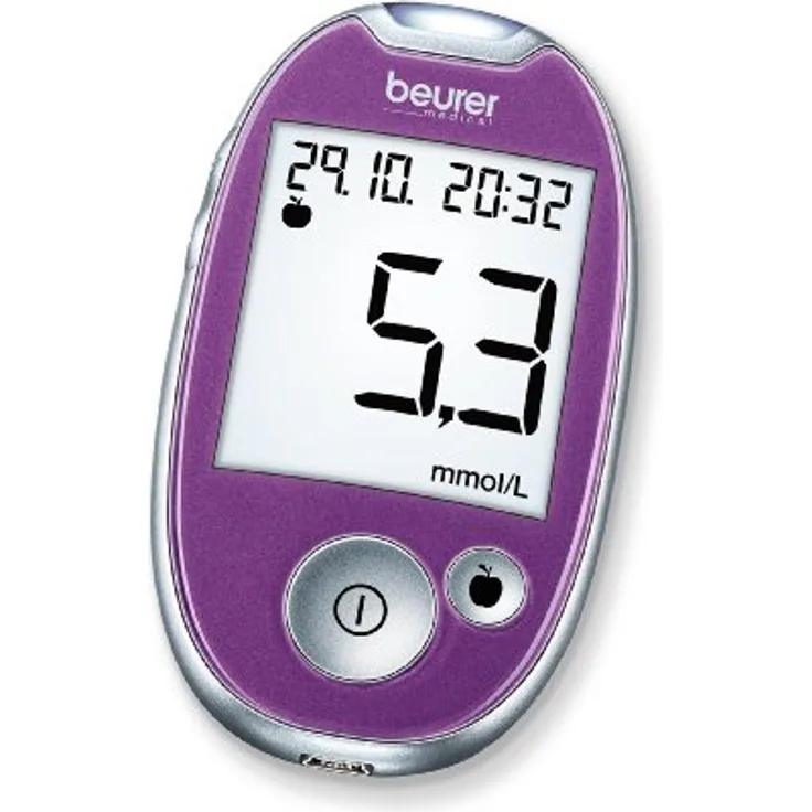 Beurer GL 44 Blutzuckermessgerät mmol/l (Purple, Sichere Blutzuckermessung durch breiten Teststreifen und Blutmengenkontrolle, kompatibel mit HealthManager Software bzw. App)