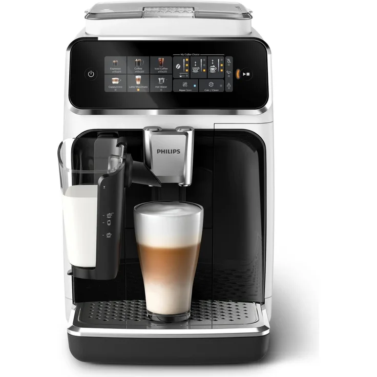 Philips Kaffeevollautomat Serie 3200, 5 Kaffeeeinstellungen, LatteGo-Milchsystem, Touch-Display, weiß (EP3343/50)