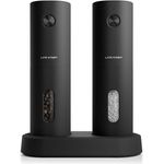 LARS NYSØM Salz und Pfeffer Mühle Elektrisch 2er Set mit einstellbarem Keramik-Mahlwerk von grob bis fein I Design Gewürzmühlenset Automatisch (2 Stück, Onyx Black)