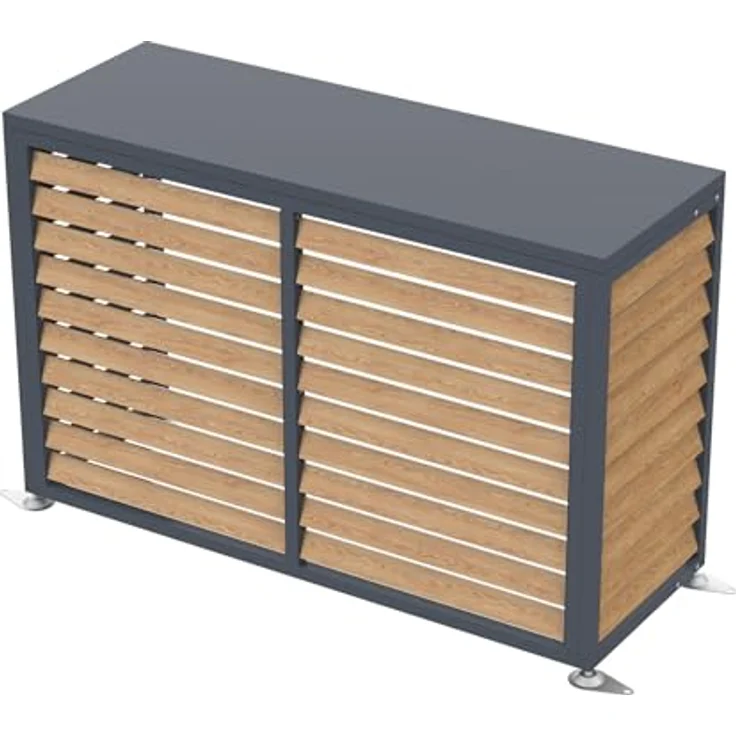 WESTMANN Boxa M, Wärmepumpen Verkleidung & Klimaanlagen Abdeckung aus Stahl in Holzoptik Anthrazit, Höhenverstellbar, 140x56x97 cm – Bild 4