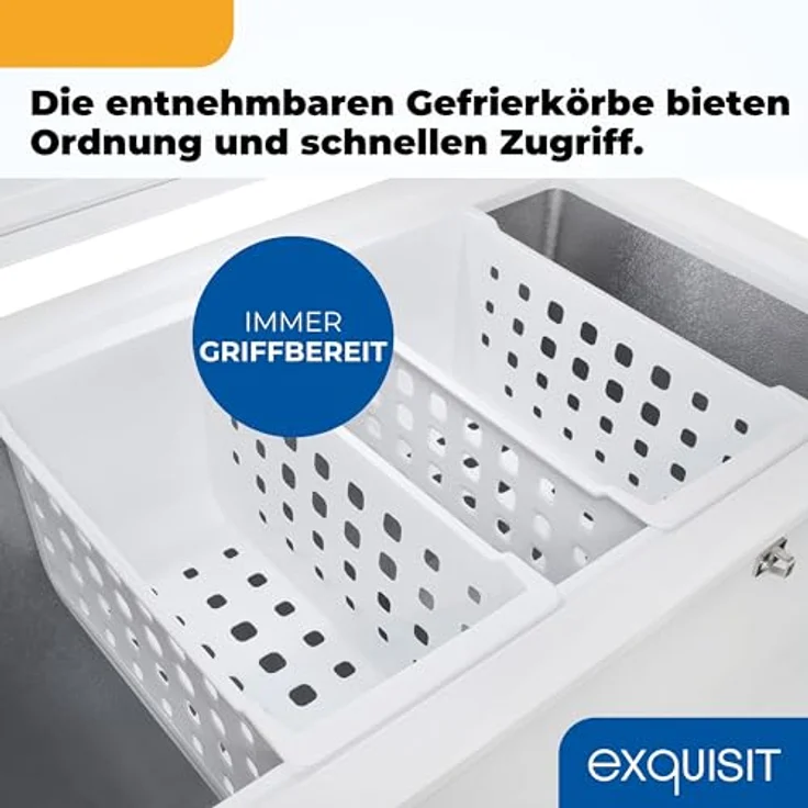Exquisit Gefriertruhe GT201-HE-040E, 2-in-1 Kühlfunktion, 198 Liter, weiß, Türschloss, 4-Sterne-Gefrieren, Schnellgefrieren, 2 Rollen – Bild 8