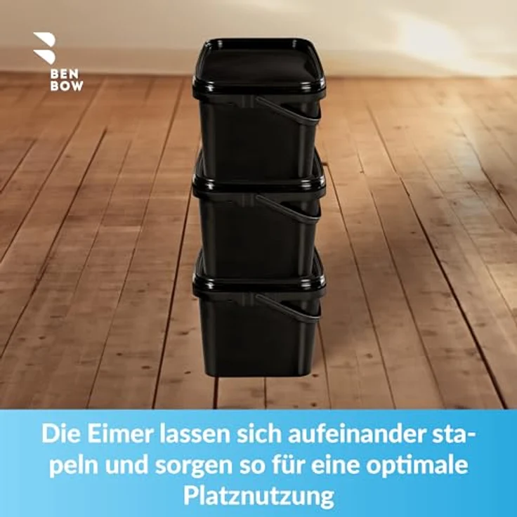 BenBow Rechteckiger Eimer mit Deckel 5L, Schwarz BSR- Luftdicht Lebensmittelecht BRC- – Bild 5
