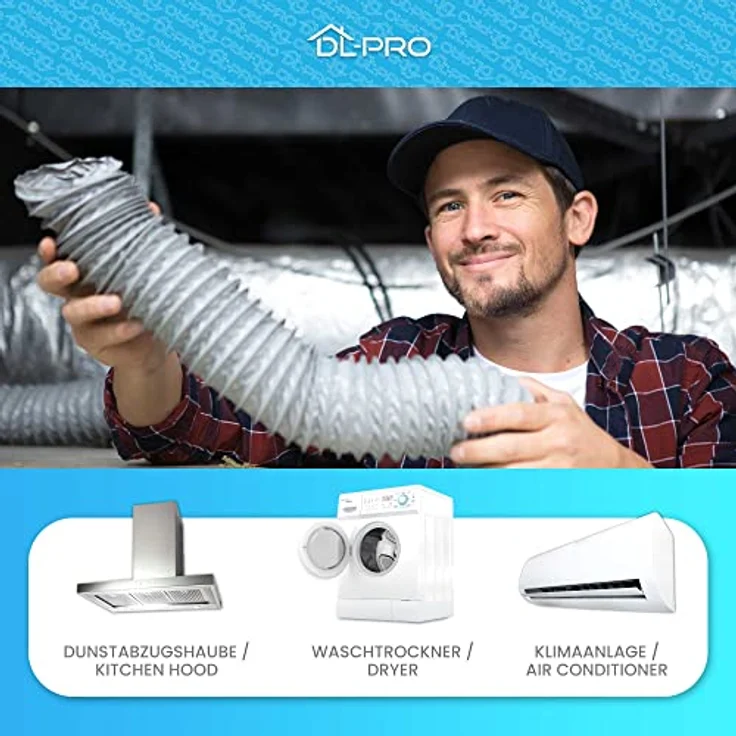DL-pro Abluftschlauch 2,5m Ø100mm, flexibler PVC-Schlauch in weiß für Klimaanlage, Dunstabzugshaube, Trockner – nicht passend für Ø102 mm Anschluss – Bild 3