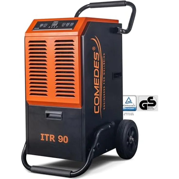 Comedes Bautrockner Luftentfeuchter ITR 90 mit 90 Liter/24h und Drainagepumpe, für Räume und Keller bis 150m²/345m³, Metallgehäuse