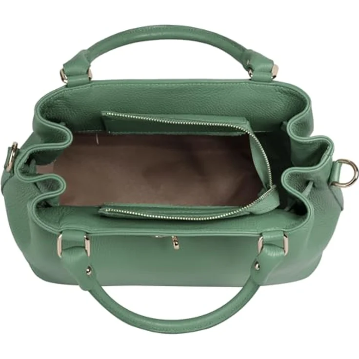 Samantha Look Handtasche aus 100% Rindleder, grün mit Reißverschluss- und Smartphonefach, Made in Italy – Bild 6