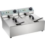 Royal Catering Fritteuse 2 x 10 L Doppel Fritöse 2 x 3200 W Edelstahl, 6400 W, ECO Serie, 230 V / 50 Hz, 200 °C, spülmaschinenfest