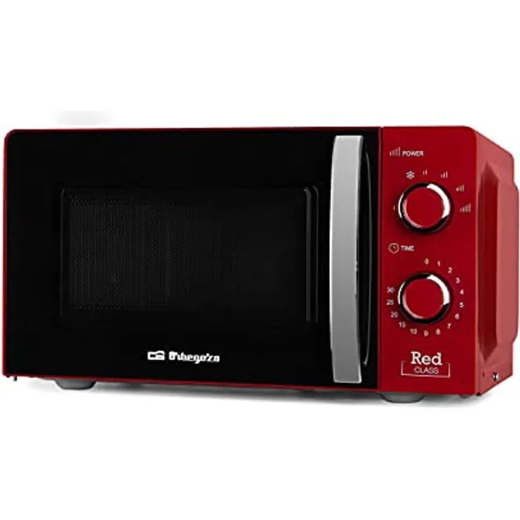 Orbegozo Mikrowelle MI 2121, 20 Liter Kapazität, 6 Leistungsstufen, Timer bis 30 Minuten, Auftauprogramm, 700 W, Rot