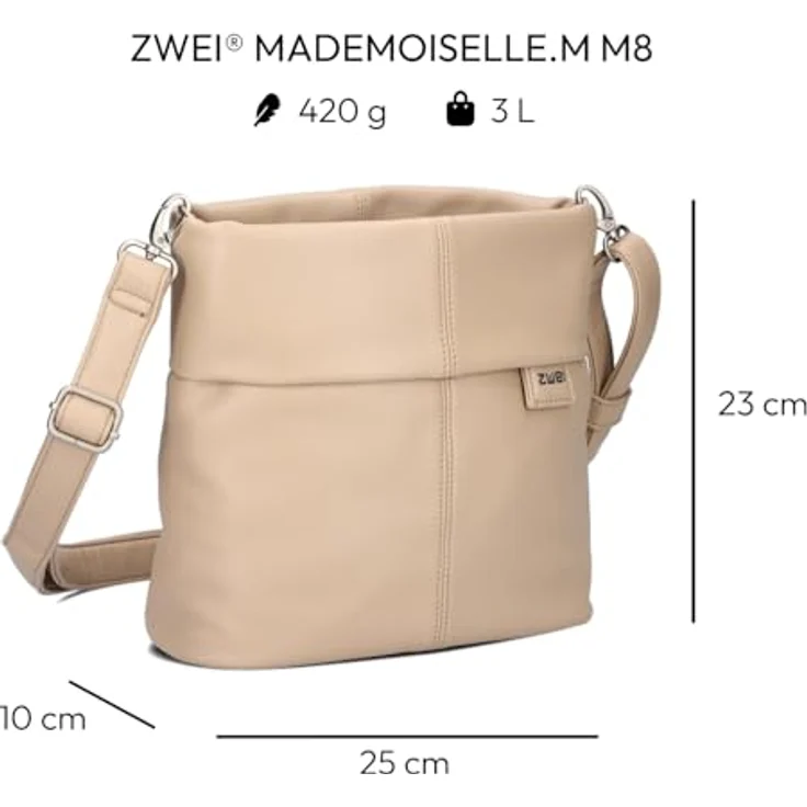 ZWEI Mademoiselle M8 Umhängetasche, praktische Beuteltasche aus pflegeleichtem Kunstleder in Nude, mit Innenfächern und Handyfach – Bild 2