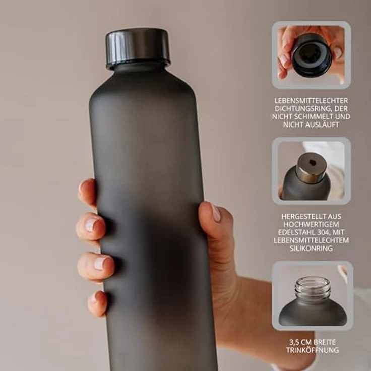 equa Trinkflasche Mismatch Ash, Borosilikatglas, sandgestrahlt, 750 ml – Bild 4