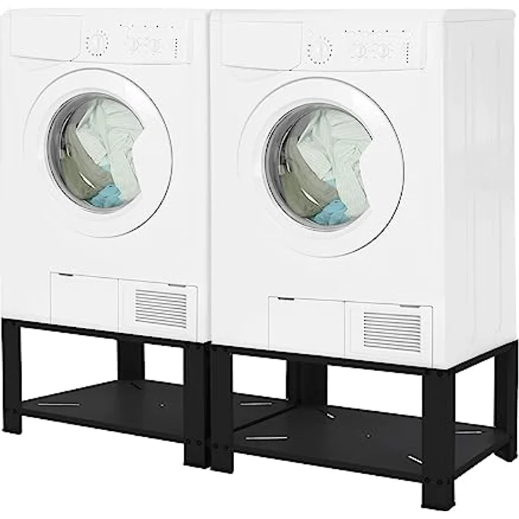 ML DESIGN modern living Doppel Waschmaschinen Untergestell mit 2 Ablagen, Schwarz 128x54cm Stahl, 2x 150kg, Stabiler Waschmaschinensockel 2-Fach, 32cm hohes Podest, Erhöhung Unterbau Doppeluntergestell Doppelpodest – Bild 4