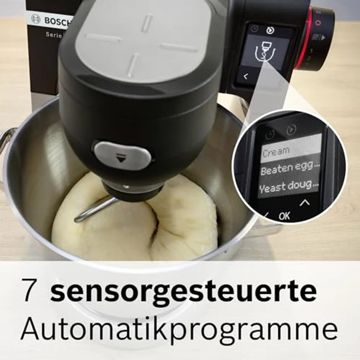 Bosch MUMS6ZS18 Küchenmaschine Serie 6, 2 Schüsseln 5,5 l Edelstahl mit integrierter Waage, 7 Automatikprogrammen und Planetenrührwerk – Bild 3