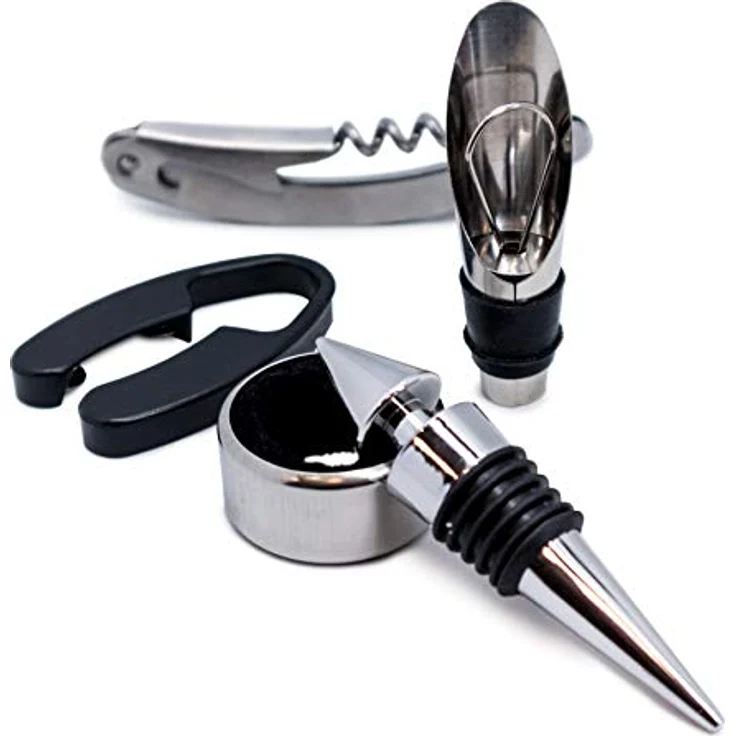 Vin Bouquet Wein-Geschenkset, inkl. Korkcrew, Ausgießer, Stopper, Folienschneider und Tropfenring, Schwarz, Original – Bild 3