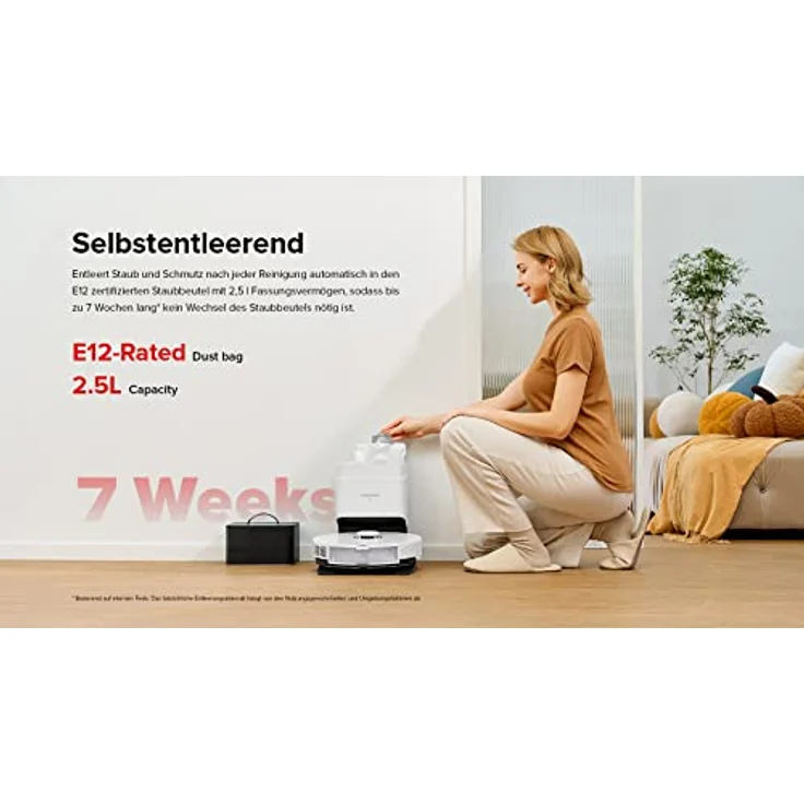 roborock S8+ Saug- & Wischroboter mit Absaugstation (Saugleistung 6000Pa, 180min Akkulaufzeit, 350ml Staub- / 300ml Wassertank, DuoRoller, Schall-/Auto-Lifting-Wischsystem, App-/Sprachsteuerung), weiss – Bild 3