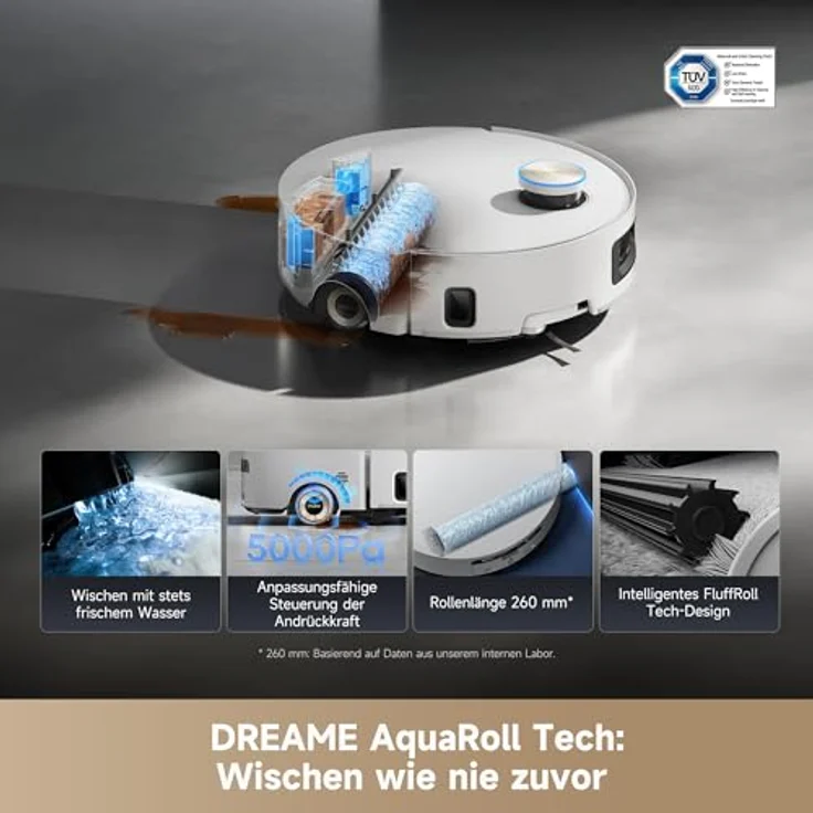 dreame Aqua10 Ultra Roller Complete Saugroboter mit Wischfunktion, 30.000Pa Saugkraft, Selbstreinigung, automatische Entleerung, intelligente Sprachsteuerung, Hindernisfreiheit bis 8 cm – Bild 3
