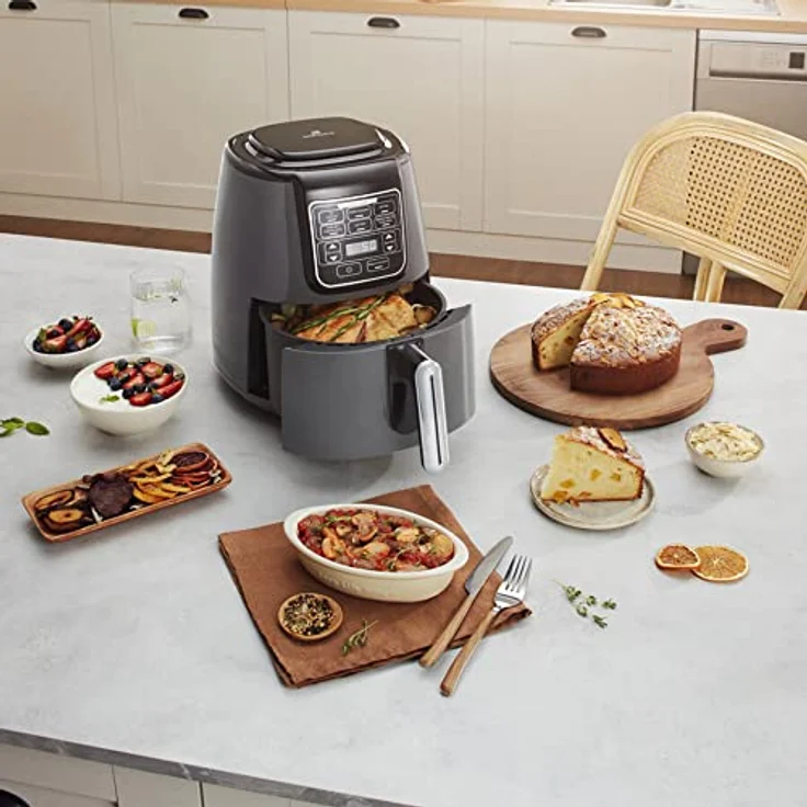 Karaca Air Pro Cook XL 2 in 1 Airfryer Raum Grau Schwarz, Fritten, Hausjoghurt, Trockene Gemüse Obstsorten, Grillgerichte, Less Fat Technology, Grillgerichte Sowie Saftige – Bild 2