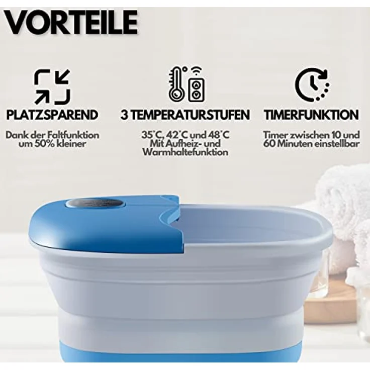 Fußmassagegerät elektrisch | Fußsprudelbad mit Massage und Heizfunktion | Vibration | faltbar | Fernbedienung | Klappbares Fußbad mit 16 Shiatsu-Rollen | Fußreflexzonen Massage | 35-48°C | Timer – Bild 3