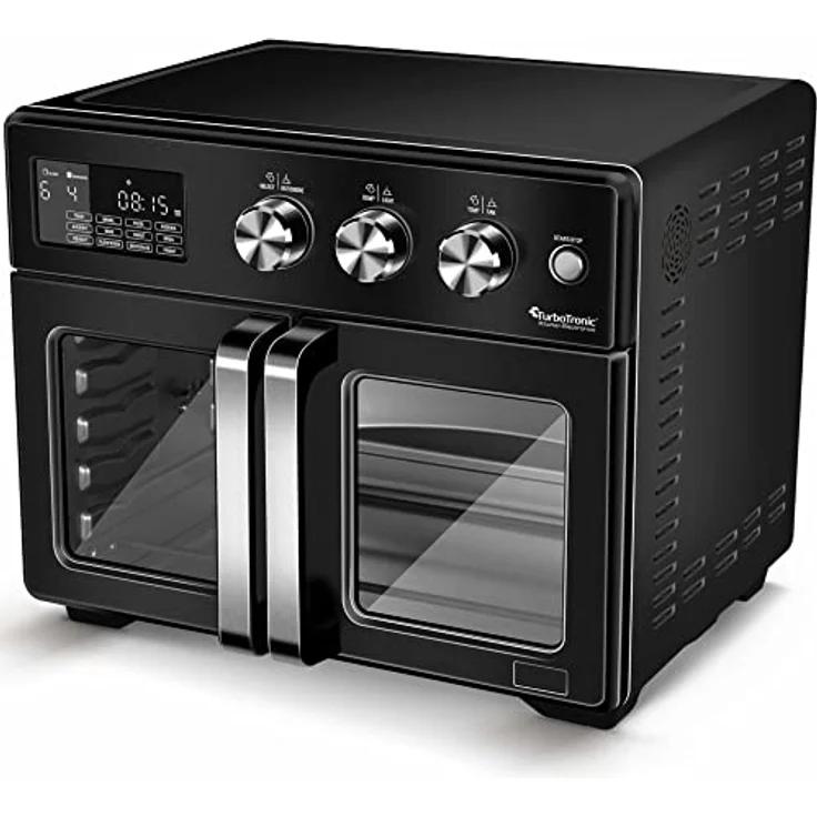 TurboTronic Mini Backofen - 4in1 Heißluftofen und Heißluftfritteuse XXL Version 32L inkl. Drehspieß & viel Zubehör Backblech, Dörrgerät ab 25°C & Grill, Airfryer (schwarz) – Bild 5