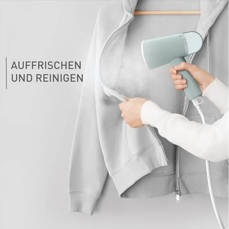 Tefal Origin Travel Dampfbürste | DT1034 | Dampfleistung | Klappbar | Einsatzbereit in 25 Sekunden | 20 g/Minute | Keine Einstellungen Nötig | 70 ml Kapazität | Inklusive Zubehör | Weiß/Eukalyptus – Bild 5