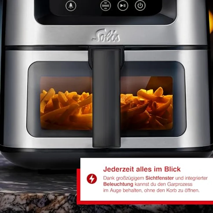 Solis Air Fry and Dry XL (Typ 8200), Heißluftfritteuse mit 7,5 Litern, 10 Automatikprogrammen und schwarzem Griff – Bild 3