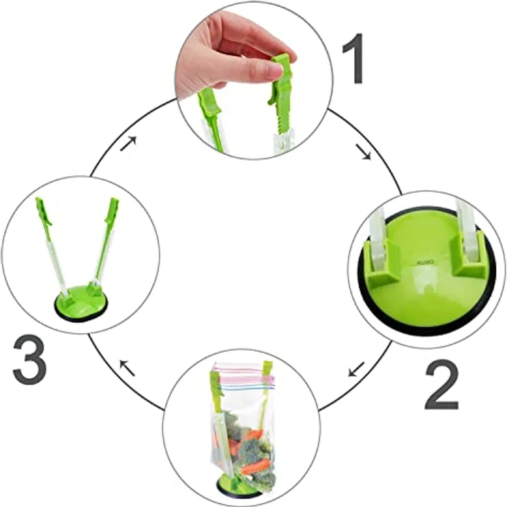 Ziplock-Beutelhalter, verstellbar, für Kunststoff-Gefrierbeutel, freihändig Pack of 4 grün – Bild 3