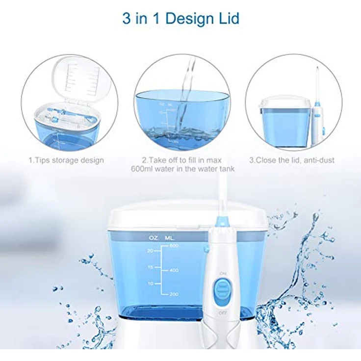 TUREWELL Munddusche,Elektrische Zahnzwischenraumreiniger mit 10 Druckstufen und 8 Düsen ,IPX7 Wasserdicht Oral Irrigator, 600ML Wasser Flosser für Zuhause(Weiß) – Bild 5