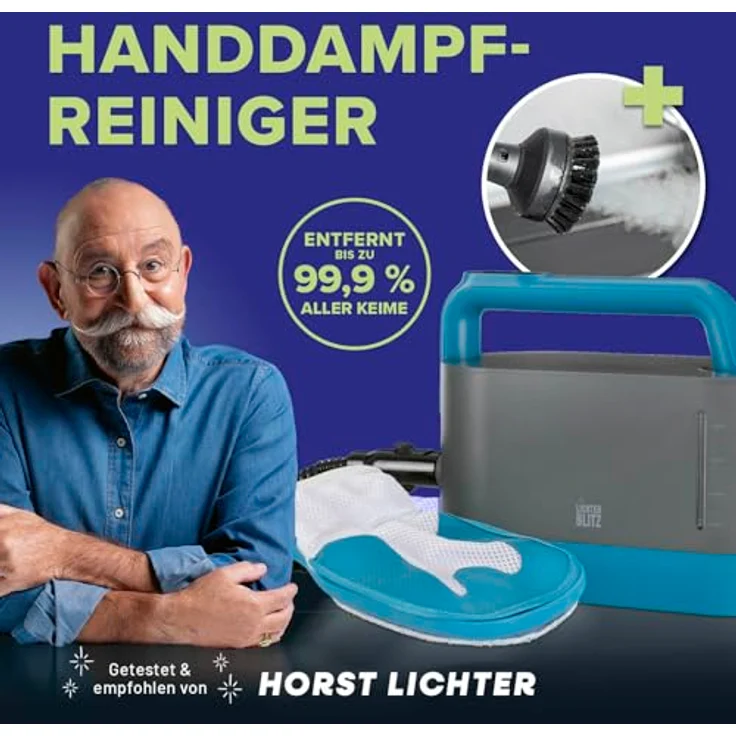 LICHTERBLITZ Dampfreiniger Handgerät, 100 °C Steam Cleaner mit 1 l Tank, 1200 Watt, 7 Aufsätzen, Dampfhandschuh, 45 Min Laufzeit, chemiefrei, ideal für Polstermöbel und empfindliche Oberflächen – Bild 2