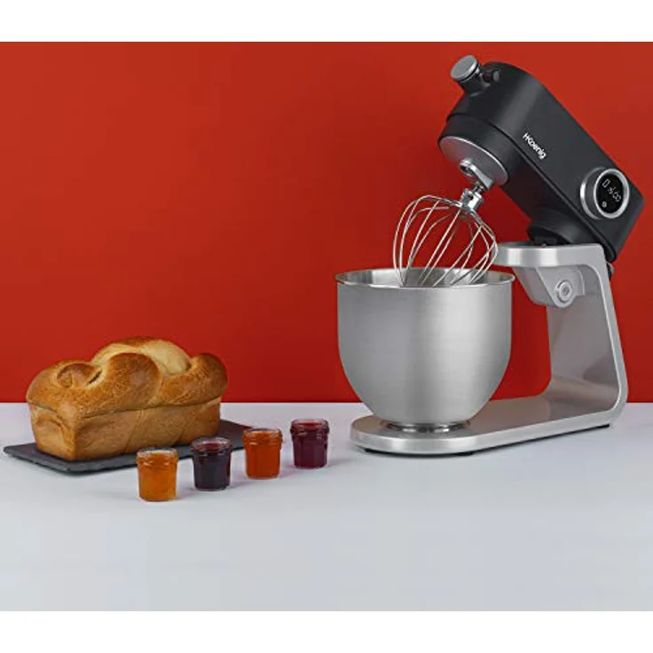 H.Koenig KM120 Küchenmaschine, 800W, 8 Geschwindigkeiten, 5L Edelstahlschüssel, mattgrau – Bild 3