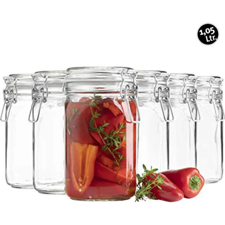 Mäser 925340 Gothika, Einmachgläser 1 l, 6er Set, made in Germany, Vorratsgläser mit Deckel und Drahtbügel zum luftdichten Aufbewahren, Einkochen und Einlegen, Glas, transparent – Bild 6