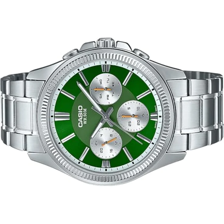 Casio Herren-Armbanduhr Multifunktion Stahl/Grün MTP-1375PD-3AVEF, Edelstahl Gehäuse, grünes Zifferblatt – Bild 2