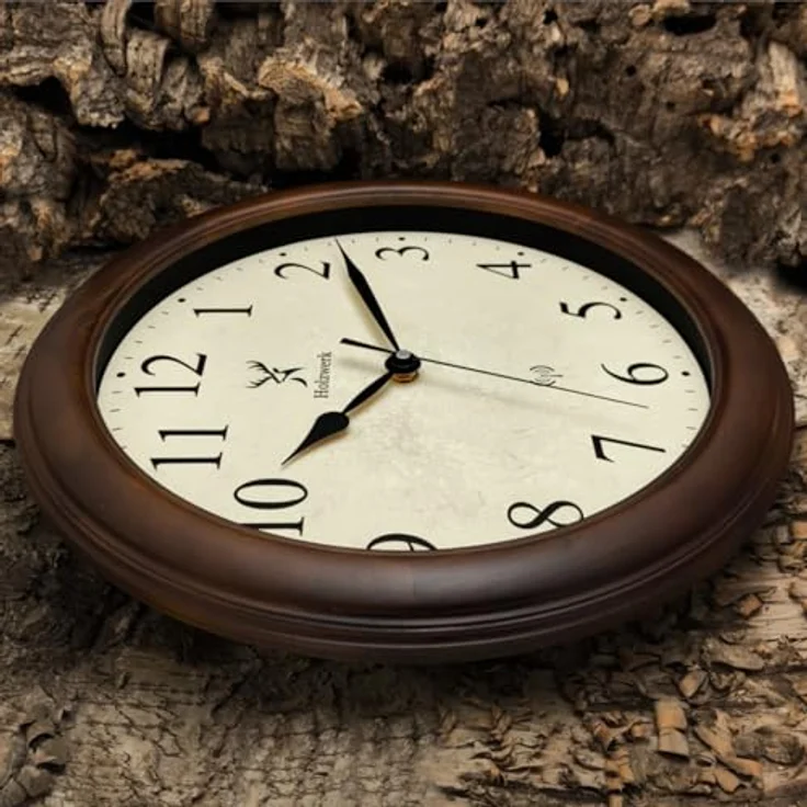 Holzwerk Germany RADEBURG, Vintage Retro Holz Funk Wanduhr, nahezu lautloses Uhrwerk, 35 cm, Braun-Beige, große Ziffern – Bild 2