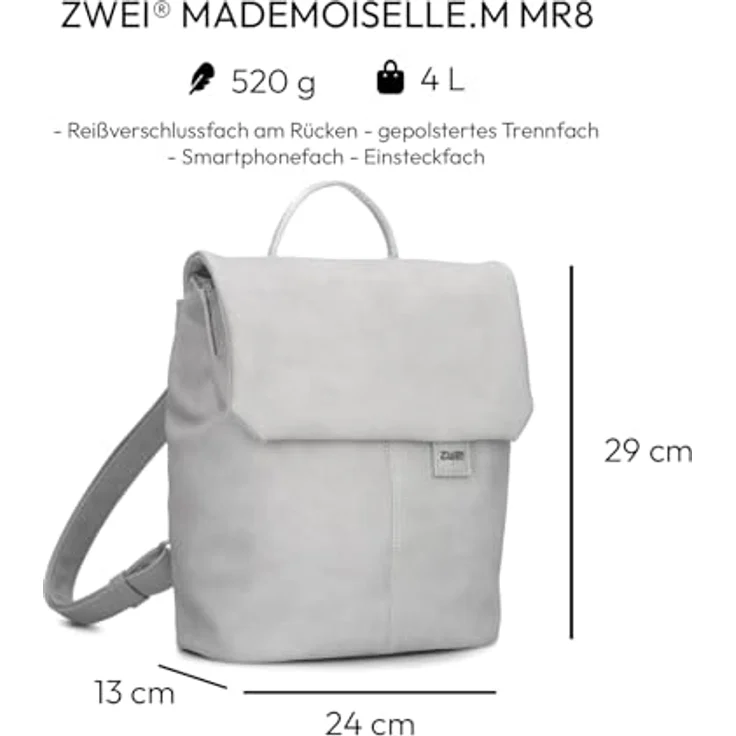 Zwei Mademoiselle.M City Rucksack, 29 cm, weiss, 100% Polyurethan, 24 cm x 13 cm – Bild 2