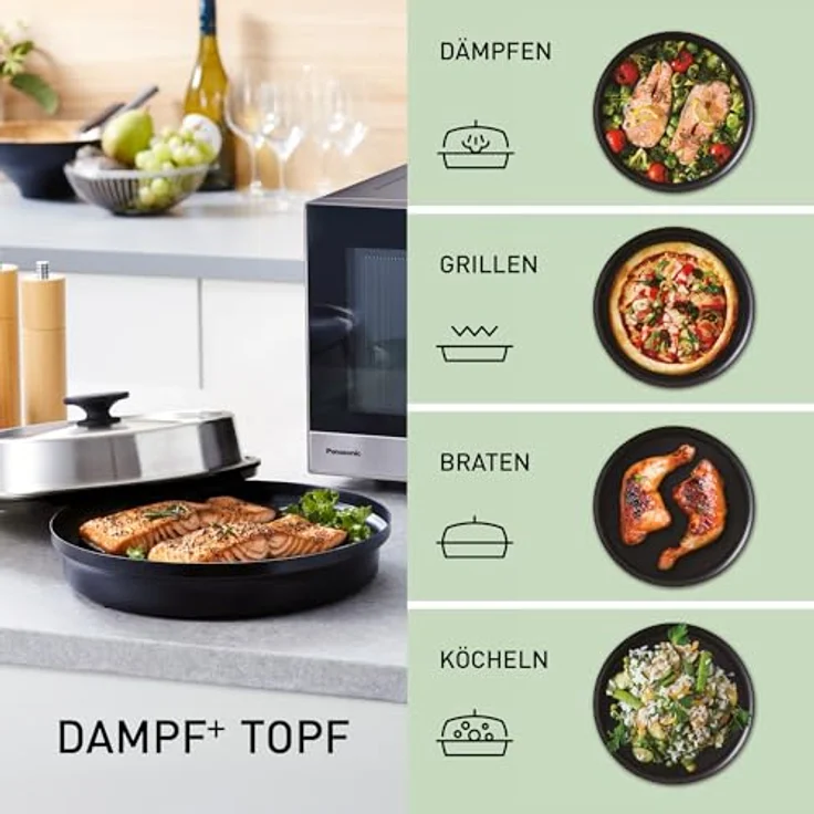 Panasonic NN-GD39QSEPG Grill-Mikrowelle mit Steam+ Topf, 29 l, 1000 W, automatisches Auftauen, Kombinationsgaren, Silber & Edelstahl – Bild 2