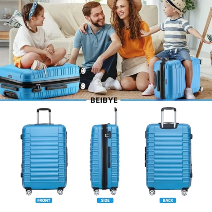 BEIBYE Hartschalen Koffer Trolley Kofferset, 3-teiliges Set in Türkis mit Zwillingsrollen und Kombinationsschloss, erweiterbarer Stauraum – Bild 2