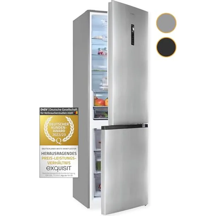 Exquisit KGC350-105-NF-040C inoxlook | 347 L Volumen | Kühl Gefrierkombination No Frost | Türanschlag wechselbar | Kühlgefrierkombination freistehend