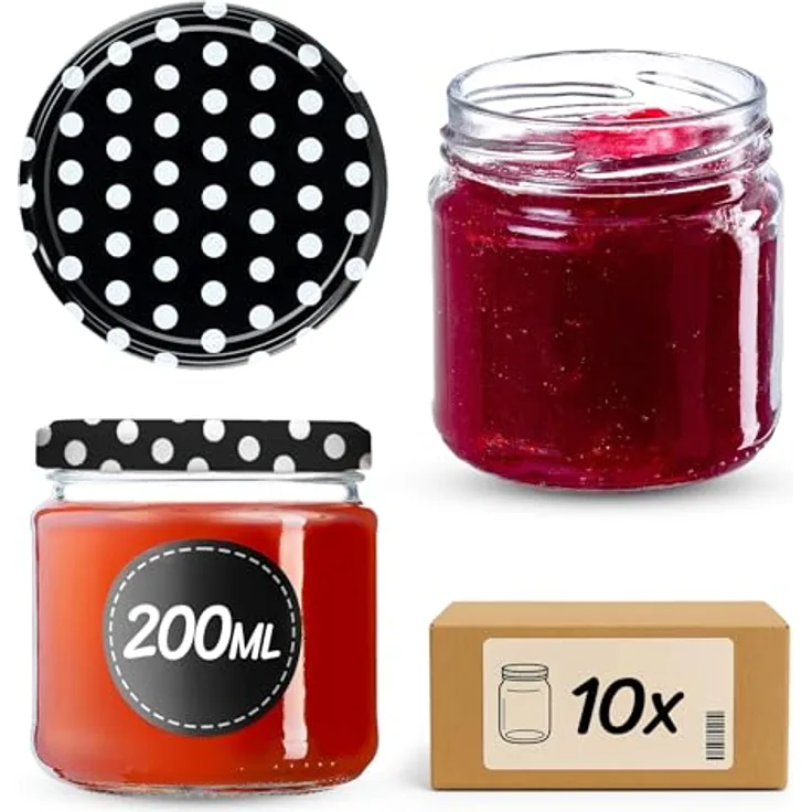 KADAX 10er Set Einmachgläser 200ml TO66, dickwandige Marmeladengläser mit luftdichtem Schraubdeckel, spülmaschinenfest und lebensmittelecht