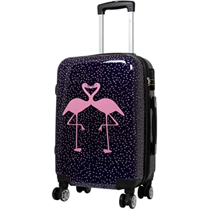 Trendyshop365 bunter Hartschalen Handgepäck Koffer - Flamingo Motiv - 57 Zentimeter 4 Rollen Tiermotiv, pink-blau – Bild 1