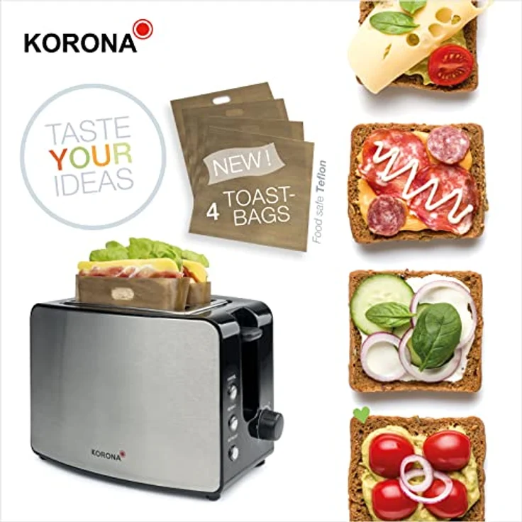 KORONA Toaster 21250 2-Schlitz-Toaster, 850 Watt, extra große Röstschlitze, ideal für American Toasts, Aufwärmen, Auftauen, silber – Bild 5