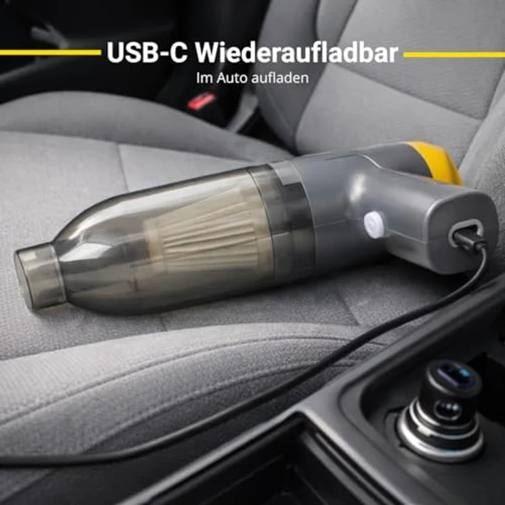 Dunlop Akku Handstaubsauger, Kabellos 36W mit 12000Pa Saugleistung, 5 Aufsätzen und Blasfunktion – USB-C wiederaufladbar, Grau/Gelb – Bild 4