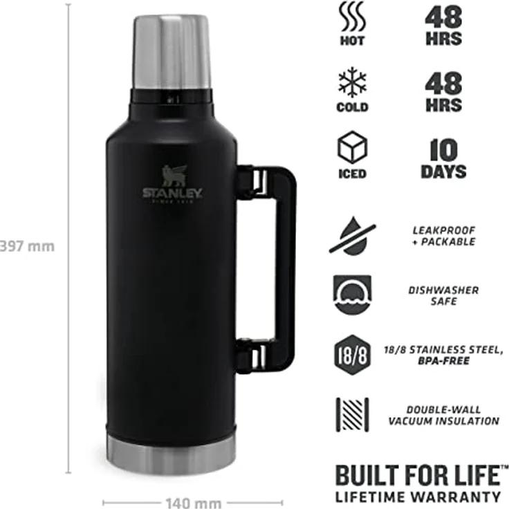 Stanley Classic Legendary Thermosflasche 2.3L Matte Black Pebble - Edelstahl Thermoskanne - BPA-frei - Thermos Hält 48 Stunden Heiß - Deckel Fungiert Auch als Trinkbecher - Spülmaschinenfest – Bild 3