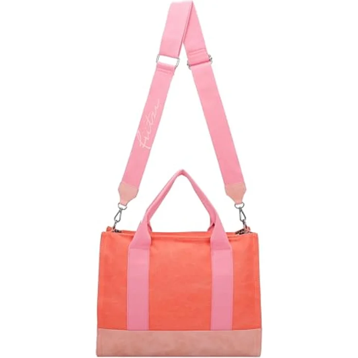 Fritzi aus Preußen Handtasche, große Canvas Tasche 40 cm, pink, rosa, mit abnehmbarem Schulterriemen für Crossbody-Tragen – Bild 2