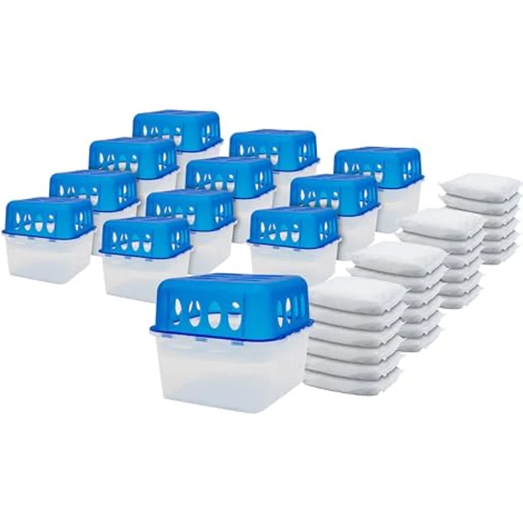 Spetebo 12x Ultra Fresh Luftentfeuchter Granulat Box, 24x 400g Nachfüllbeutel, Raumtrockner mit Auffangschale, wiederverwendbar und nachfüllbar, für Räume bis 25 qm, stromlos und platzsparend – Bild 1