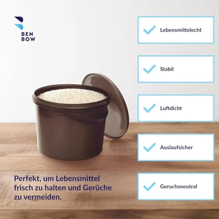 BenBow Eimer mit Deckel 10L, 10 Stk., Braun BSR-, Luftdicht, Lebensmittelecht, BRC-, auslaufsicher – Bild 3