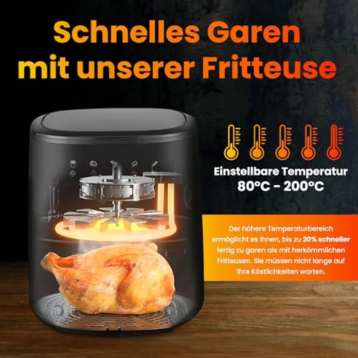 Extralink Home Air Fryer 4,2 L, Heißluftfritteuse mit berührungsempfindlicher Steuerung und Sicherheitsfunktionen, schwarz – Bild 4