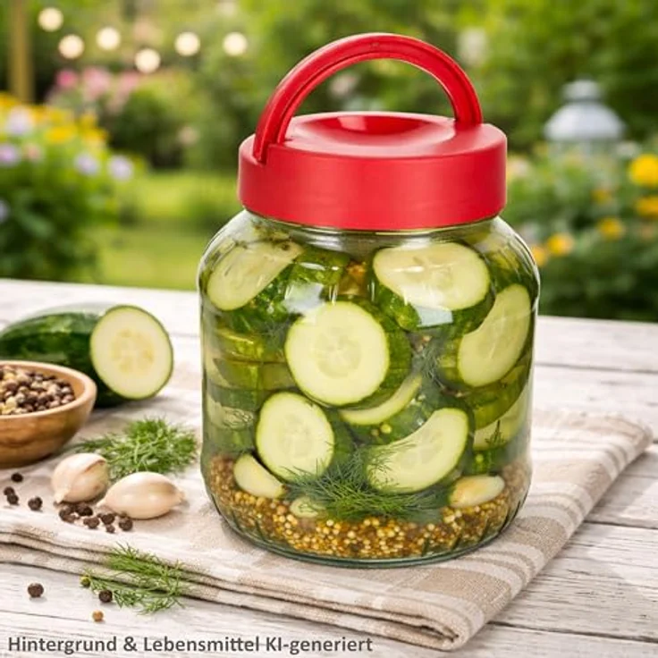MamboCat 2er Set Kim Vorratsglas 1,7L mit rotem Kunststoffdeckel und Henkel zur praktischen Aufbewahrung von Lebensmitteln – Bild 3