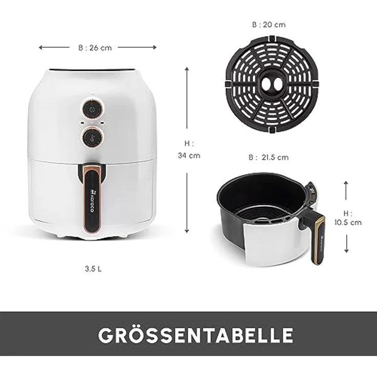 Karaca Multifry Heißluftfriteuse, Air fryer, einfache Reiningung, Energiesparend, gesund frittieren, 3,5 Liter, 1350 Watt – Bild 3