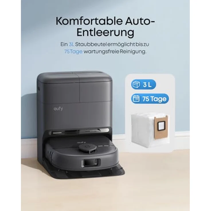 eufy Staubbeutel für Omni E20/E25/E28, 3er Pack, hygienisch schließend, für automatische Entleerungsstation – Bild 3