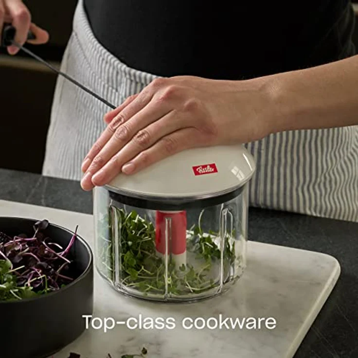 Fissler Finecut / Obst und Gemüseschneider, Multi- Zerkleinerer-manuell, Universalschneider-Küche, Zwiebel-Cutter mit Zugmechanismus (mixen, schleudern, aufbewahren), Weiß – Bild 3